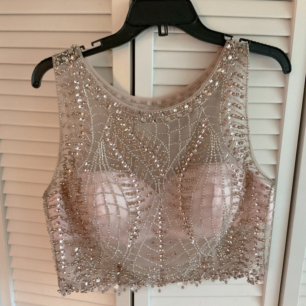 Blush Rhinestones and Beaded Crop Top